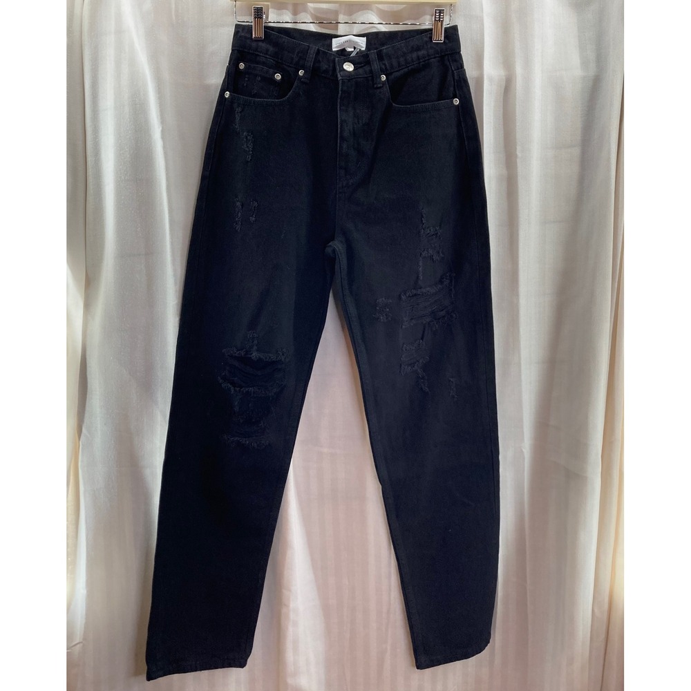 GREY LAB Black Distressed Denim Jeans High Waisted Straight Leg‎ Size 27